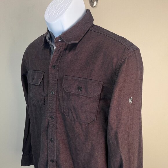 KUHL Men's brown with gray trim long sleeve shirt Medium M EUC - Picture 1 of 8